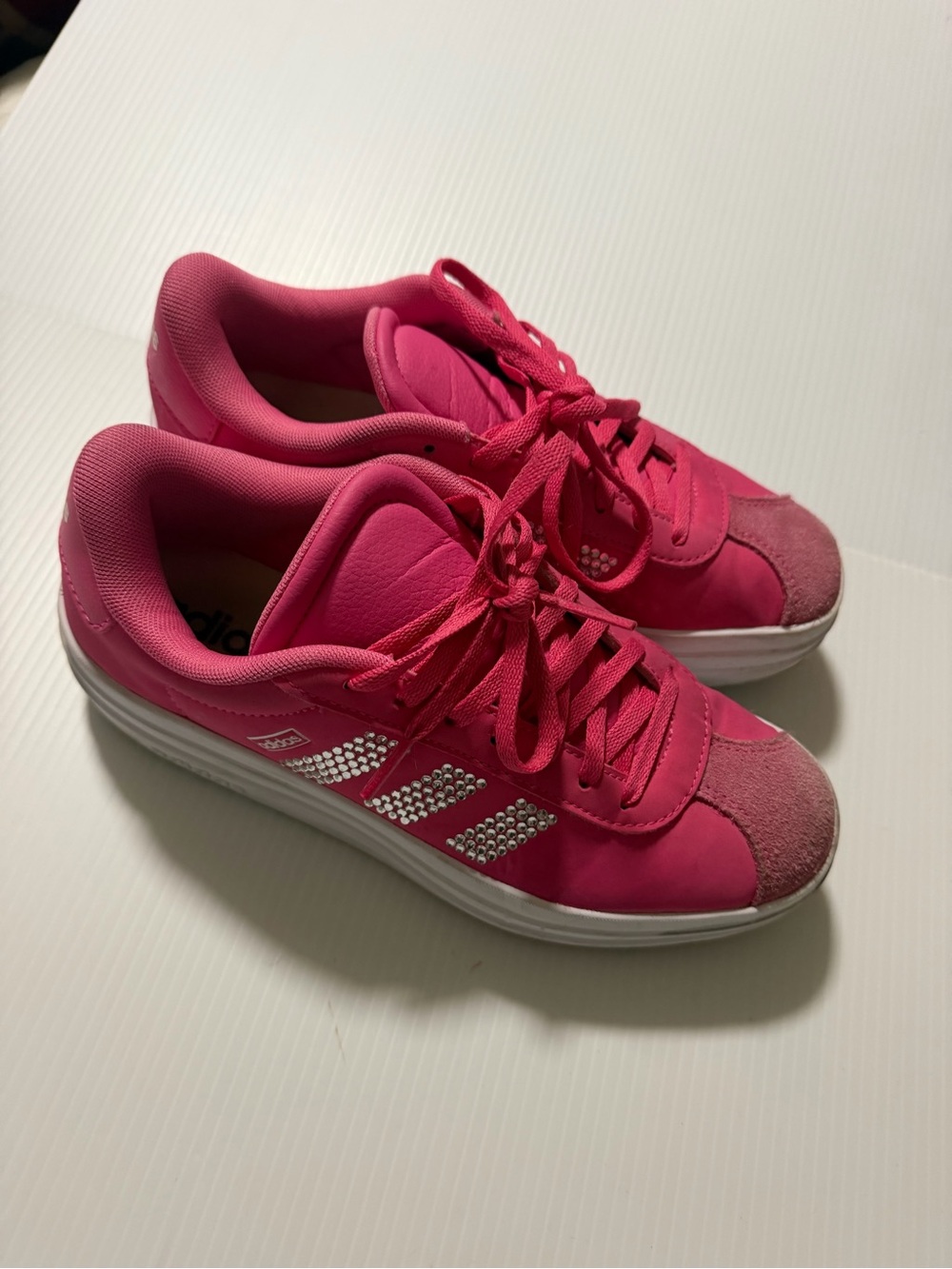 adidas VL Court Bold J Women’s 5 Pink Rhinestone Platform Sneakers IH9496 - Picture 3 of 9